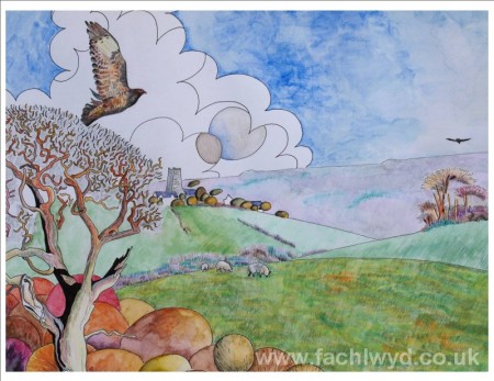 Painting - Buzzards at Nash Manor by artist Martin Kaye