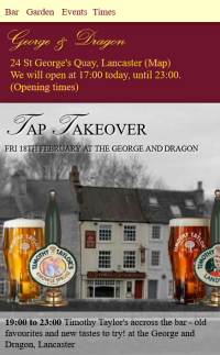 Screenshot of the mobile version of the George and Dragon website.