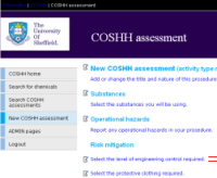 Screenshot of the COSHH website.