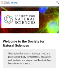 Screenshot of the mobile version of the Society for Natural Sciences website.
